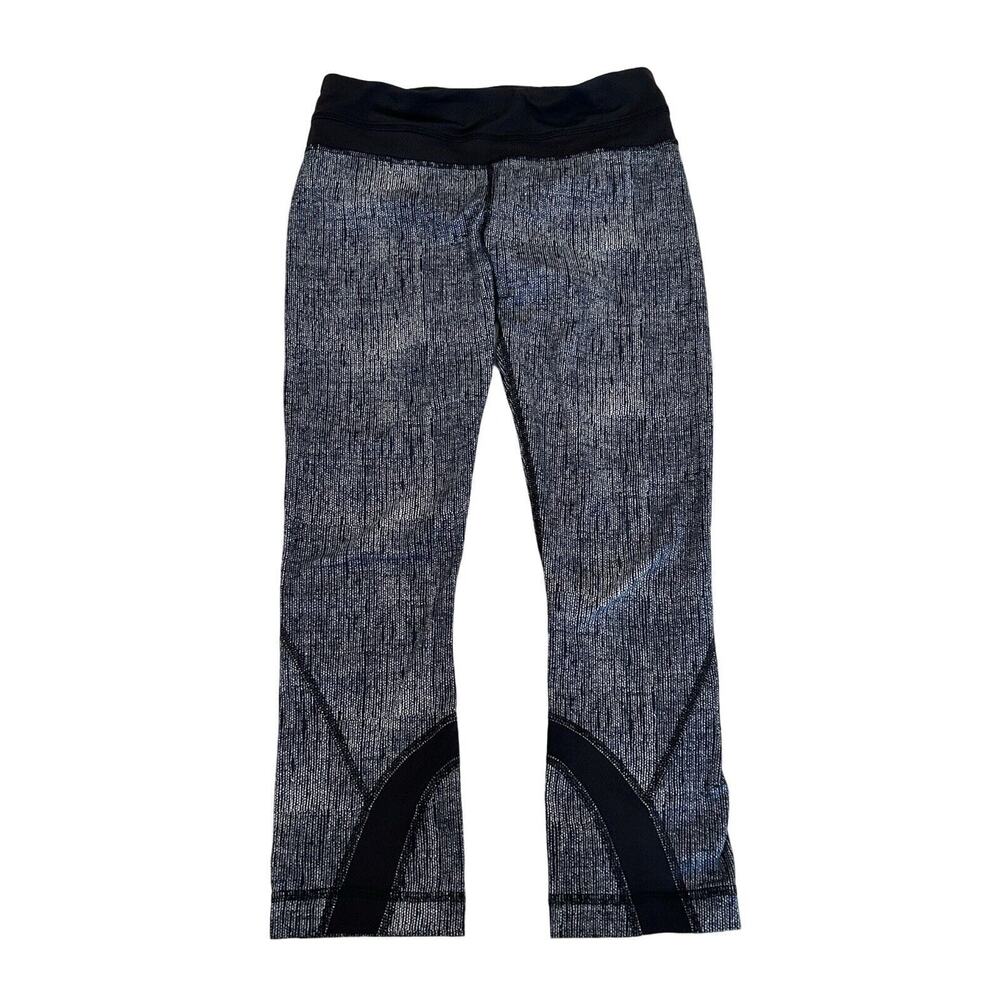 Lululemon Inspire Crop Leggings Womens Size 2 Blue & Black Burlap Texture